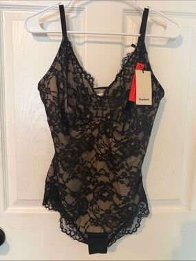 Popilush Black Lace Chemise Bodysuit